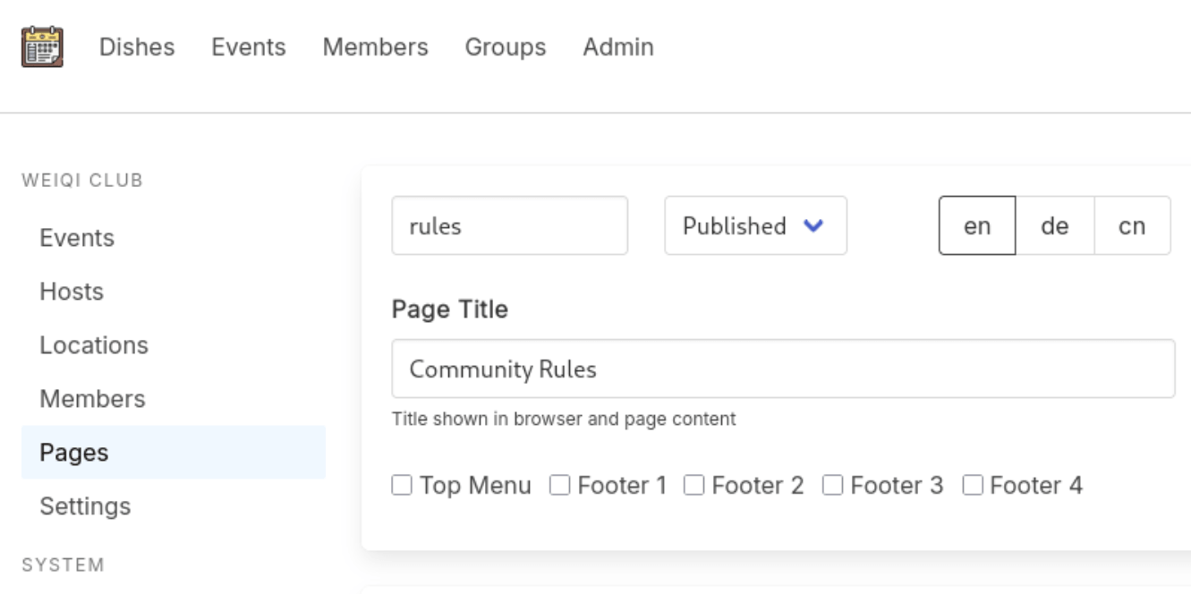 截图：导航编辑器显示可排序的顶部菜单项和单独的页脚菜单